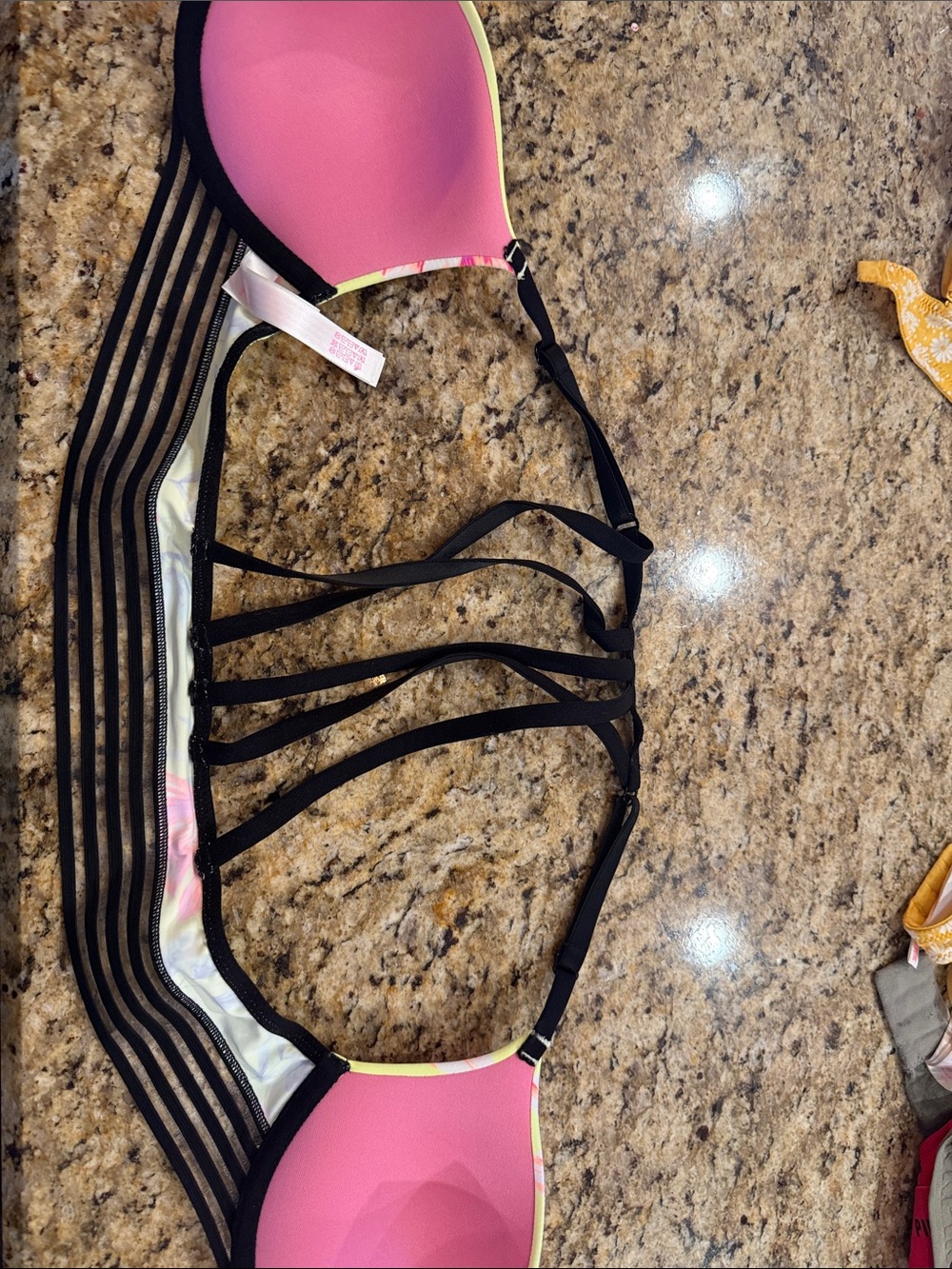 Victoria's Secret Pink and Black Strappy Push-Up Bra